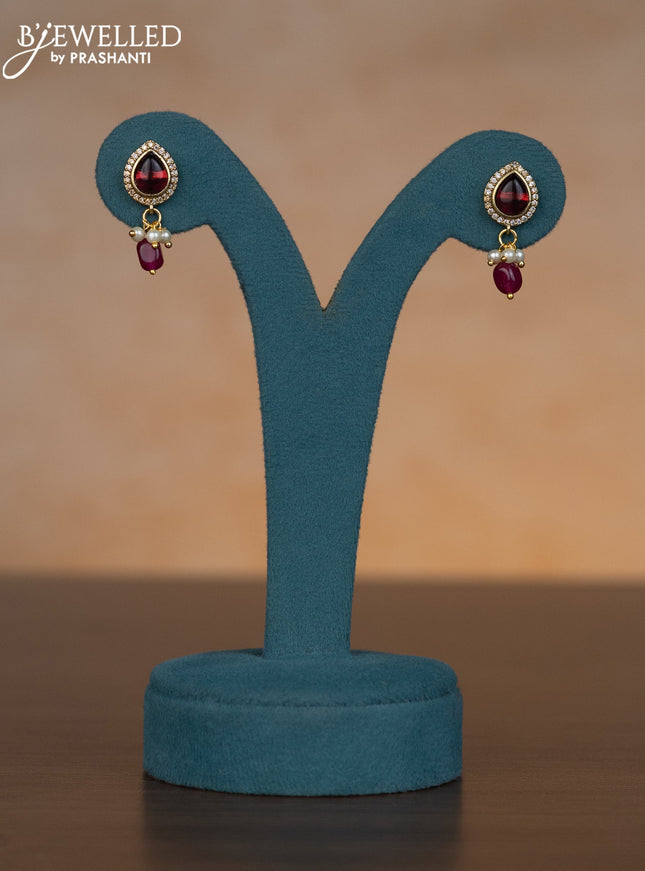 Invisible chain floral design with ruby & kundan cz stones and pearl hangings