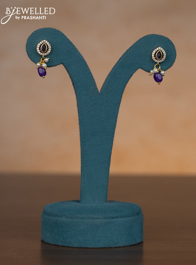 Invisible chain with violet & cz stones and pearl & beads hangings