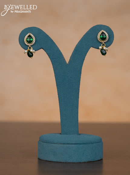 Invisible chain floral design with emerald & kundan cz stones and pearl hangings