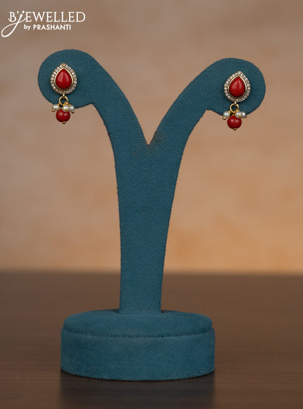 Invisible pavalam chain with emerald & kundan cz stones and pearl hangings