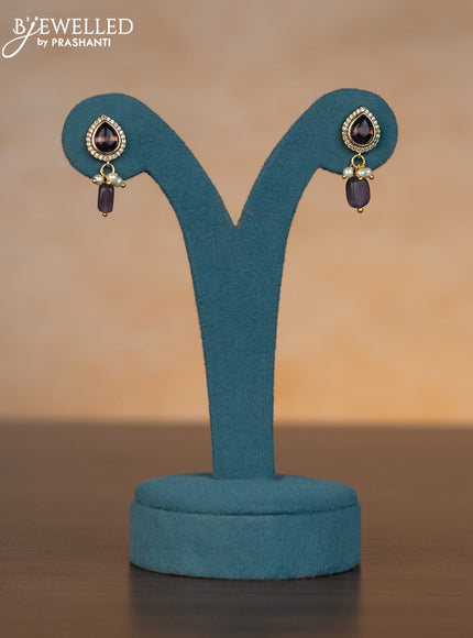Invisible chain floral design with purple & kundan cz stones and pearl hangings
