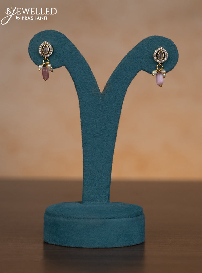 Invisible chain with baby pink & cz stones and pearl & beads hangings