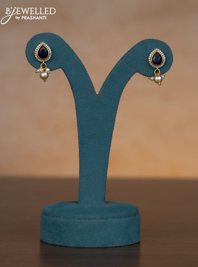 Invisible chain floral design with sapphire & kundan cz stones and pearl hangings