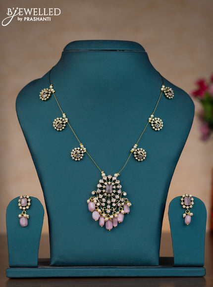 Invisible chain with baby pink & kundan stones and pearl & baby pink beads hangings
