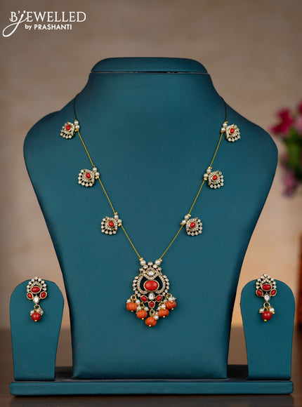 Invisible chain with pavalam & cz stones and pearl & beads hangings