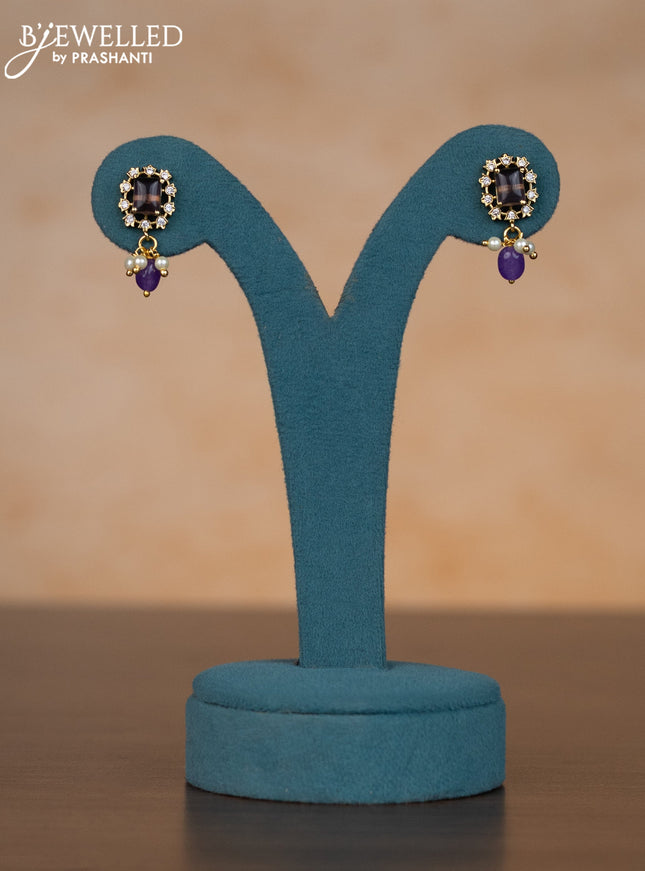 Invisible chain with purple & kundan stones and pearl & beads hangings
