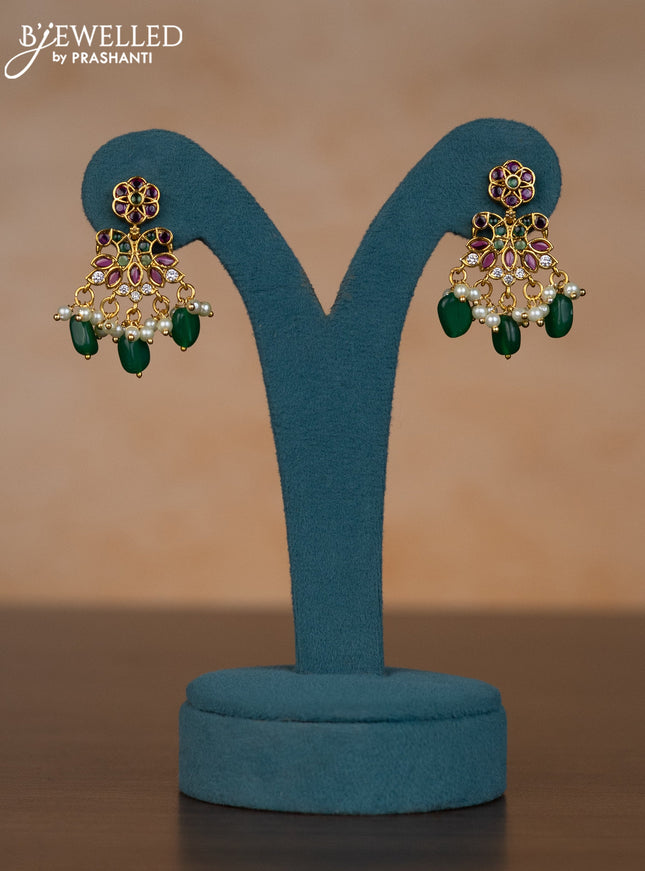 Invisible chain peacock design with kemp stones and pearl & green beads hangings