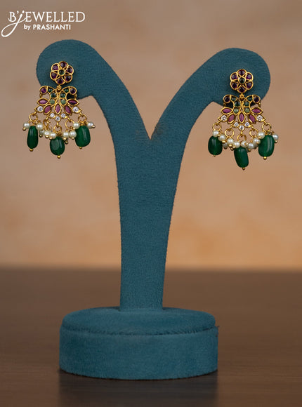 Invisible chain double peacock design with kemp & cz stones and pearl & green beads hangings