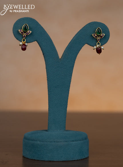 Invisible chain with kemp & kundan stones and pearl & pink beads hangings