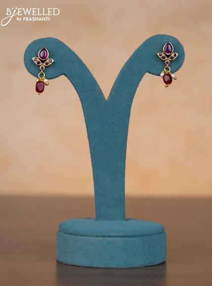Invisible chain with ruby & kundan stones and pearl & pink beads hangings