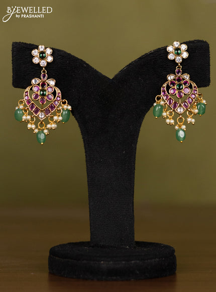 Antique necklace peacock design with kemp & kundan stones and pearl & mint green beads hangings