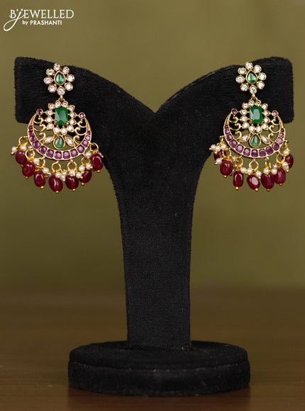 Antique necklace with kemp & kundan stones and pearl & pink beads hangings