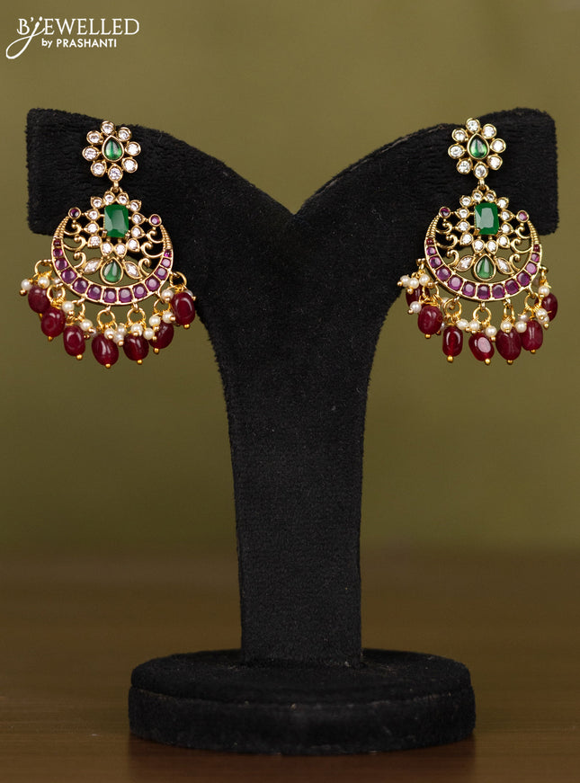Antique necklace with kemp & kundan stones and pearl & pink beads hangings