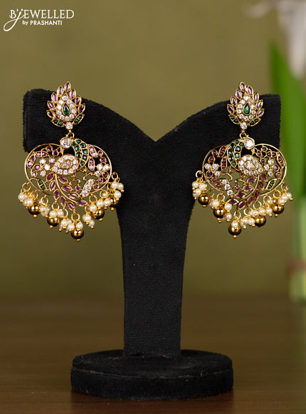 Antique necklace peacock design with kemp & kundan stones and pearl & golden beads hangings