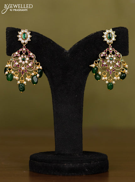 Antique necklace with kemp & cz stones and pearl & green beads hangings