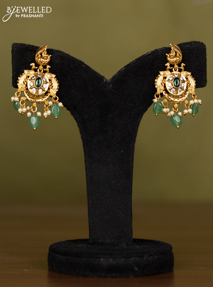 Antique necklace peacock design with emerald & cz stones and pearl & mint green beads hangings
