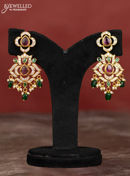 Antique necklace with kemp & cz stones and pearl & green beads hangings