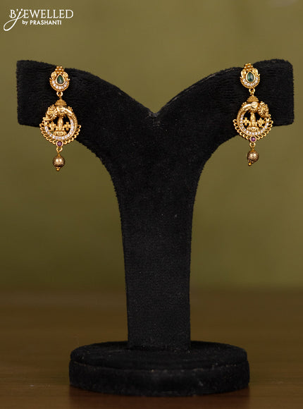 Antique necklace tirupati balaji with kemp & cz stones and golden beads hanging