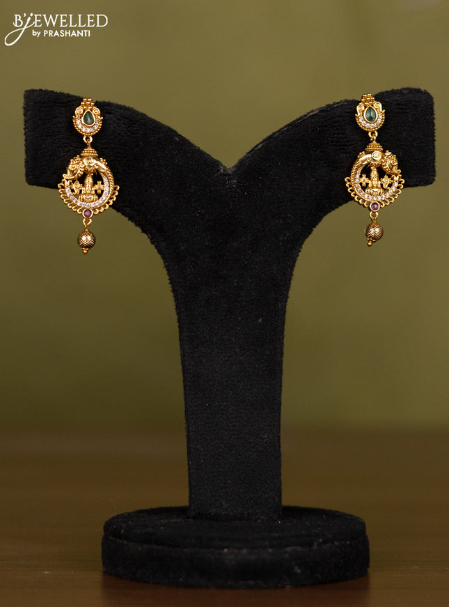 Antique necklace tirupati balaji with kemp & cz stones and golden beads hanging