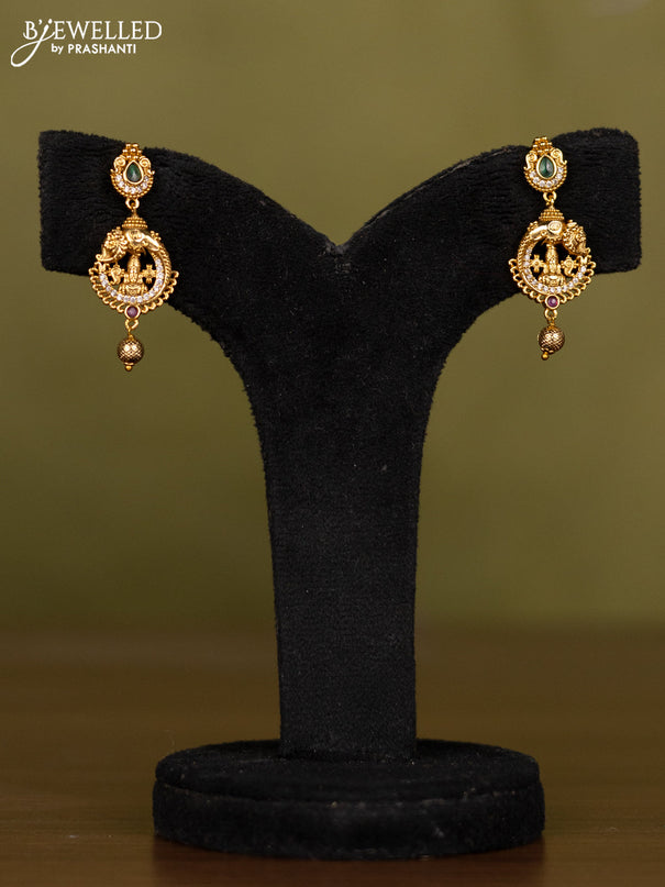 Antique necklace tirupati balaji with kemp & cz stones and golden beads hanging