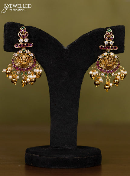 Antique necklace lakshmi & manga pattern with kemp & cz stones and pearl & golden beads hangings