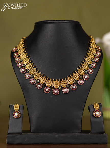 Antique necklace lakshmi design with kemp and kundan stones