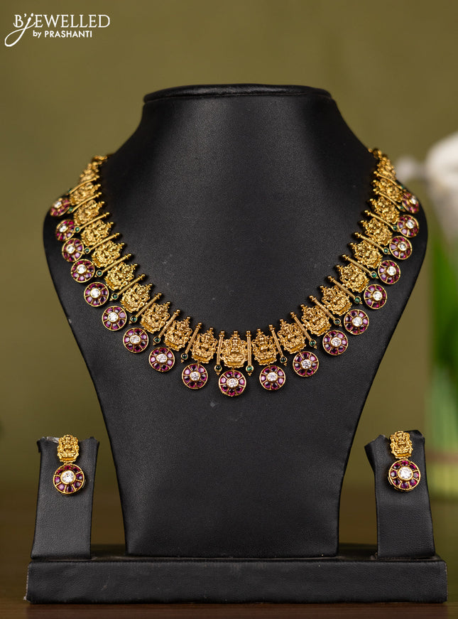 Antique necklace lakshmi design with kemp and kundan stones