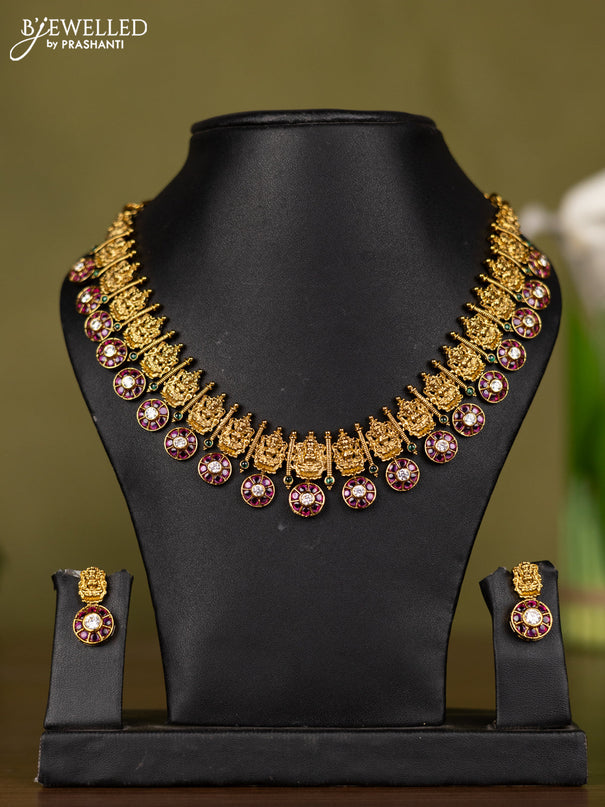 Antique necklace lakshmi design with kemp and kundan stones