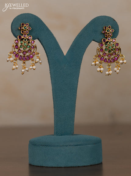 Antique guttapusalu necklace chandbali design with kemp stones and pearl hangings