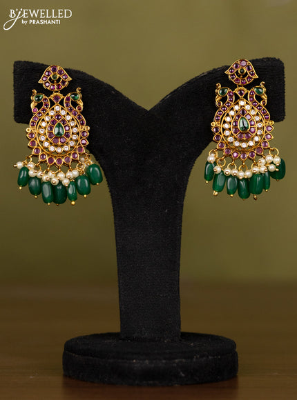 Antique necklace with kemp & cz stones and pearl & green beads hangings