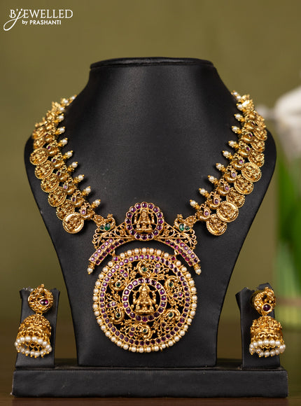Antique necklace lakshmi kasu design with kemp stones