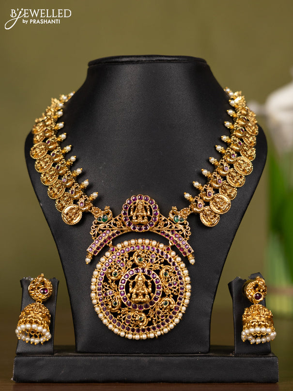 Antique necklace lakshmi kasu design with kemp stones