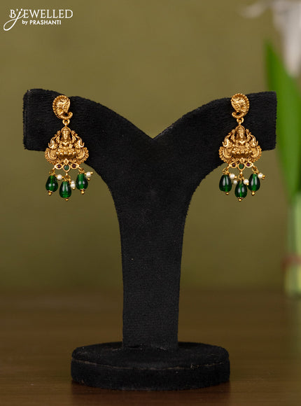 Antique necklace lakshmi design with kemp stones and pearl & green beads hangings