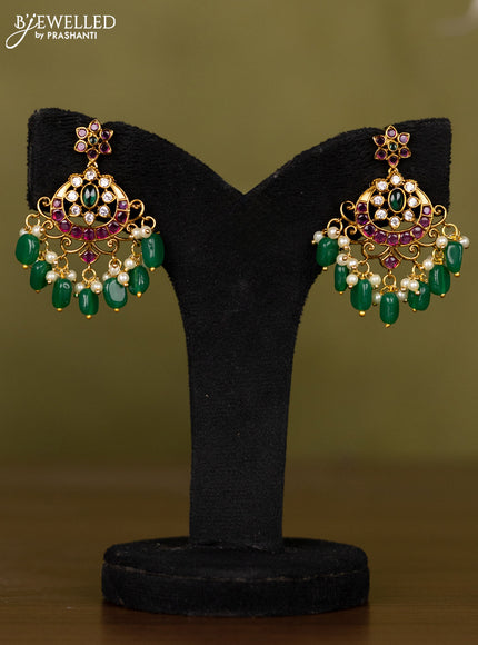 Antique necklace with kemp & cz stones and pearl & green beads hangings