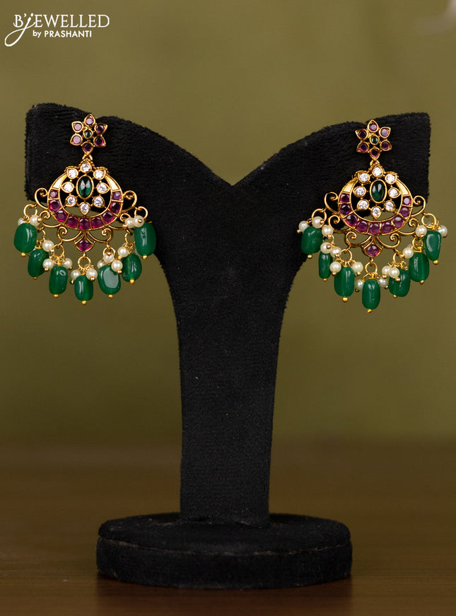 Antique necklace with kemp & cz stones and pearl & green beads hangings