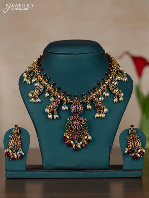 Antique guttapusalu necklace with kemp stones and pearl & pink beads hangings