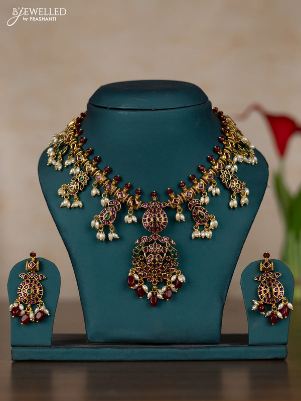 Antique guttapusalu necklace with kemp stones and pearl & pink beads hangings