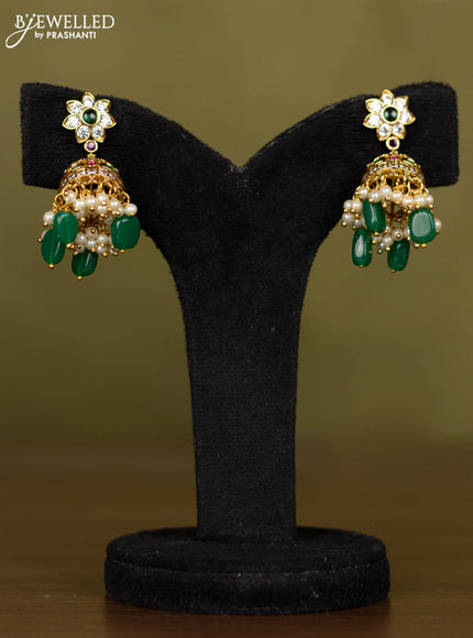 Antique necklace with kemp & kundan stones and pearl & green beads hangings
