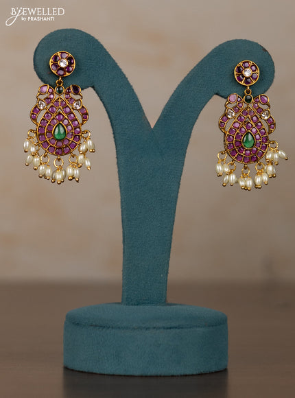 Antique guttapusalu necklace manga pattern with kemp & kundan stones and pearl hangings
