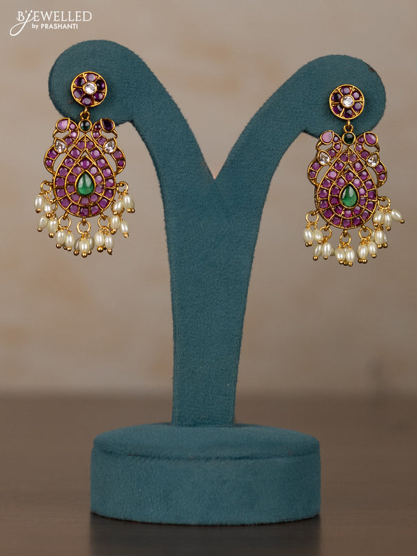Antique guttapusalu necklace manga pattern with kemp & kundan stones and pearl hangings