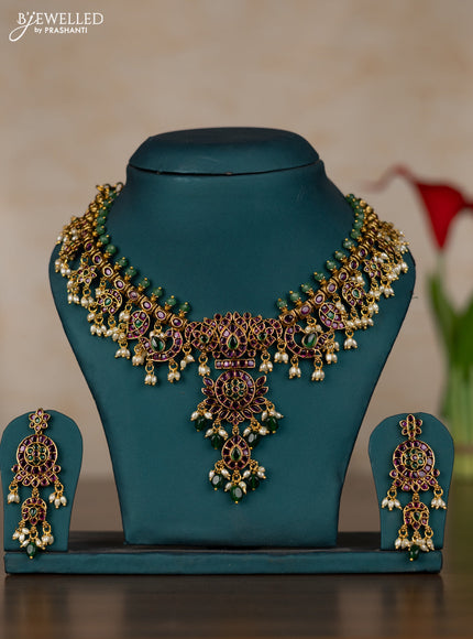 Antique guttapusalu necklace with kemp stones and pearl & green beads hangings