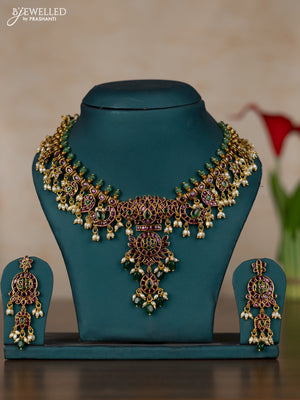Antique guttapusalu necklace with kemp stones and pearl & green beads hangings