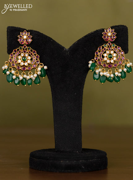 Antique necklace manga pattern with kemp & kundan stones and pearl & green beads hangings