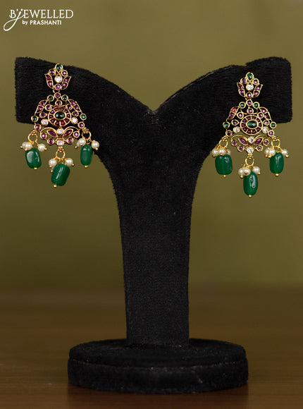 Antique necklace with kemp & cz stones and pearl & green beads hangings
