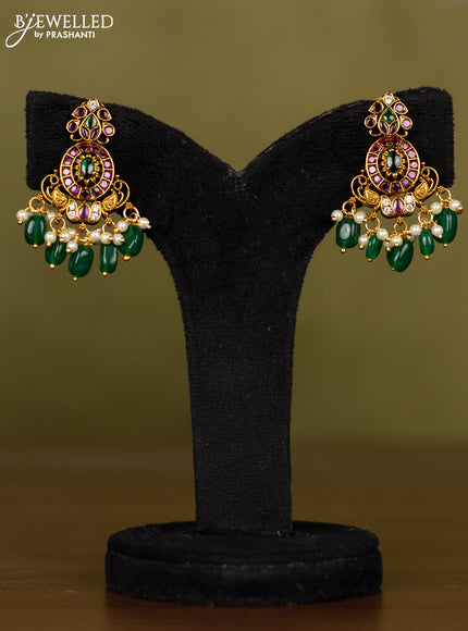 Antique necklace with kemp & cz stones and pearl & green beads hangings