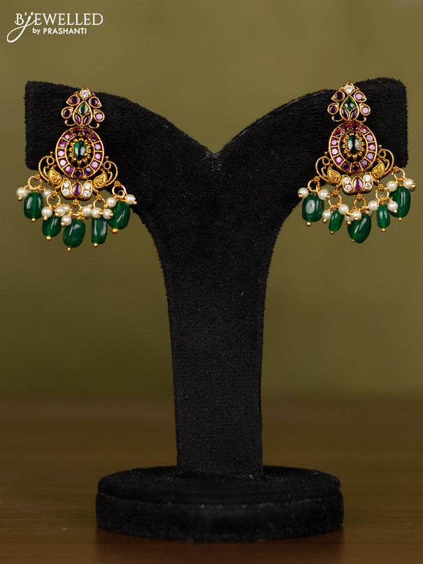 Antique necklace with kemp & cz stones and pearl & green beads hangings