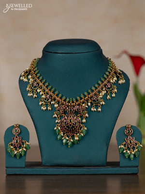 Antique guttapusalu necklace with kemp stones and pearl & mint green beads hangings
