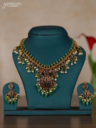 Antique guttapusalu necklace with kemp stones and pearl & mint green beads hangings