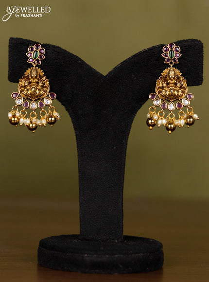 Antique necklace with kemp & kundan stones and pearl & golden beads hangings
