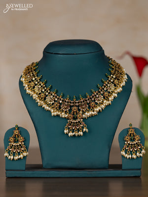 Antique guttapusalu necklace with kemp & cz stones and pearl hangings